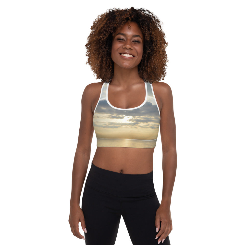 Padded Sports Bra - Cloudy Beach Sunset – Bloomkins Shops (part of
