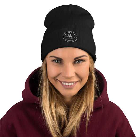 Black Embroidered Beanie - with HME logo (in white stitching)