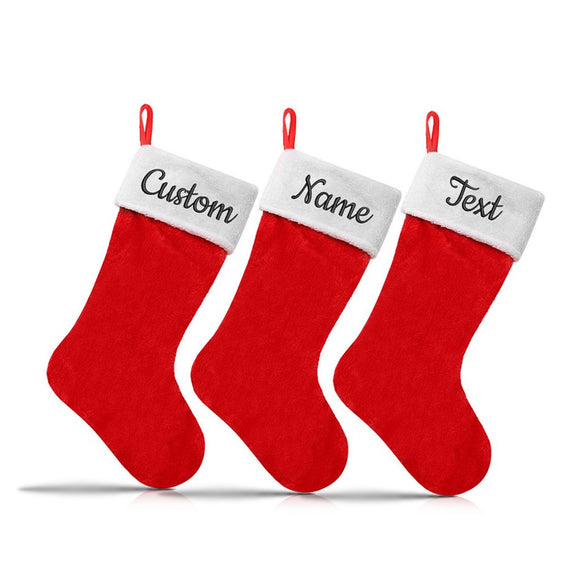 Custom Embroidered Red Plush Christmas Stocking