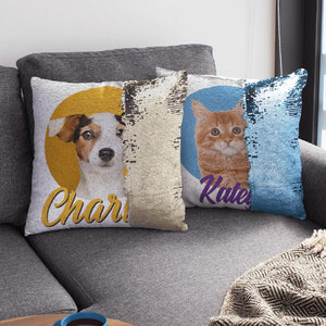 Custom Pet Portrait Reversible Sequin Pillow & Insert