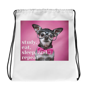 Drawstring bag - Study, Eat, Sleep and Repeat (White background)