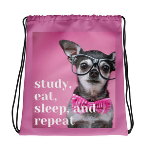 Drawstring bag - Study, Eat, Sleep and Repeat (Pink background)