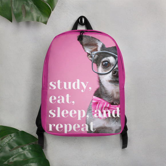 Minimalist Backpack - Chihuahua in glasses - Study, Eat, Sleep & Repeat