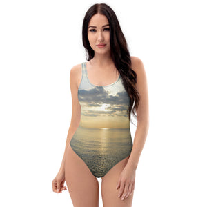 One-Piece Swimsuit - Cloudy Beach Sunset