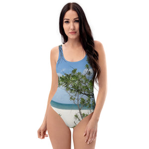 One-Piece Swimsuit - Beach Shrubs (Sky, Water, Sand)