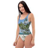 One-Piece Swimsuit - Beach Shrubs (Sky, Water, Sand)