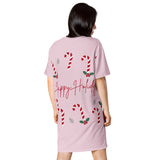 T-shirt dress - Happy Holidays (Pink Background)