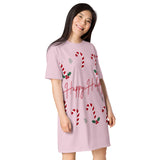 T-shirt dress - Happy Holidays (Pink Background)