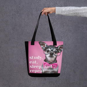 Tote bag - Chihuahua in Glasses "Study, Eat, Sleep and Repeat"