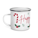 Enamel Mug - Happy Holidays candy canes