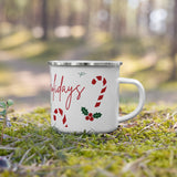 Enamel Mug - Happy Holidays candy canes