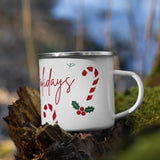 Enamel Mug - Happy Holidays candy canes