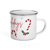 Enamel Mug - Happy Holidays candy canes