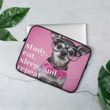 Laptop Sleeve - Chihuahua in Glasses "Study, Eat, Sleep and Repeat"