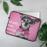 Laptop Sleeve - Chihuahua in Glasses "Study, Eat, Sleep and Repeat"