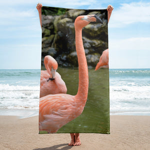 Beach Towel - Pink Flamingos (in group)