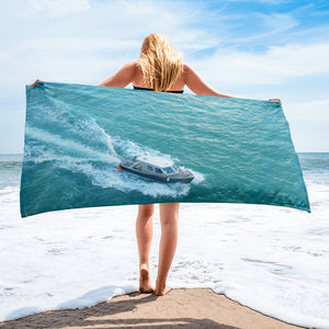 Beach Towel - Boat in Water aerial view