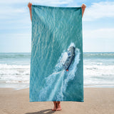 Beach Towel - Boat in Water aerial view