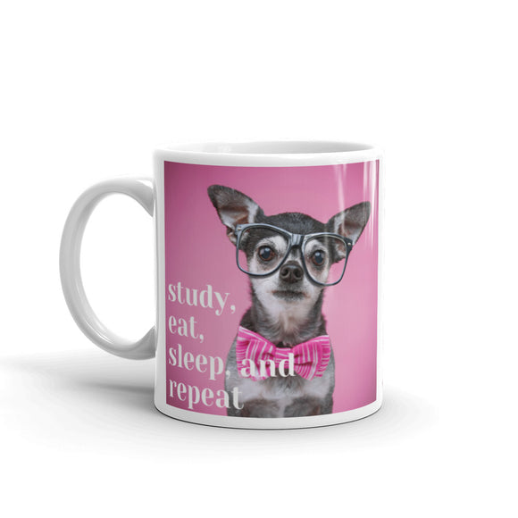 White glossy mug - Chihuahua in Glasses 