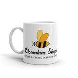 White glossy mug - Bloomkins Shops logo